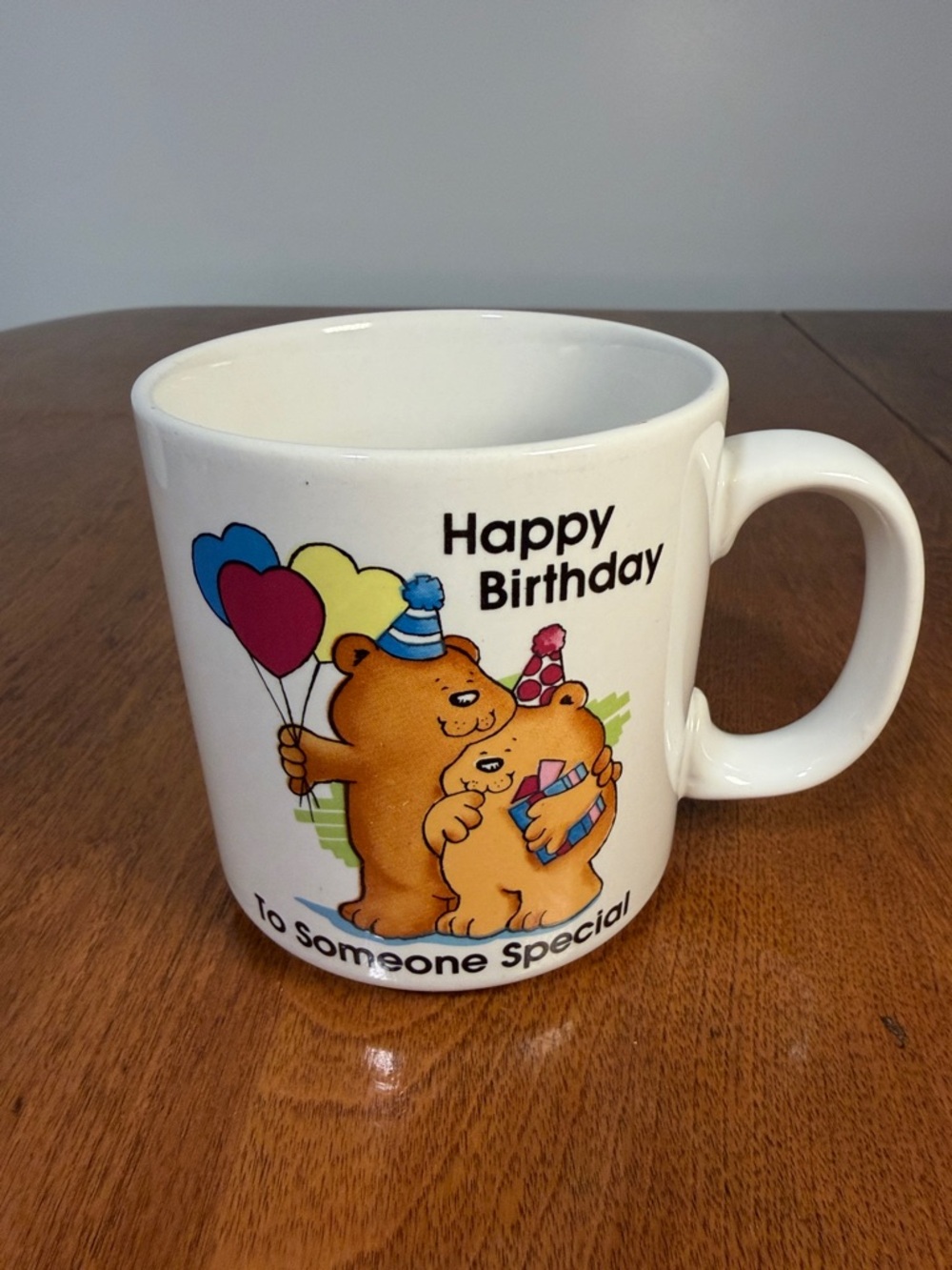 Vintage Happy Birthday Mug Cute Bear Design